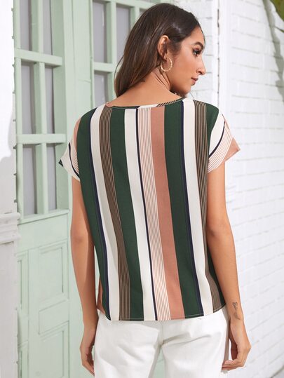 Keyhole Neck Striped Top