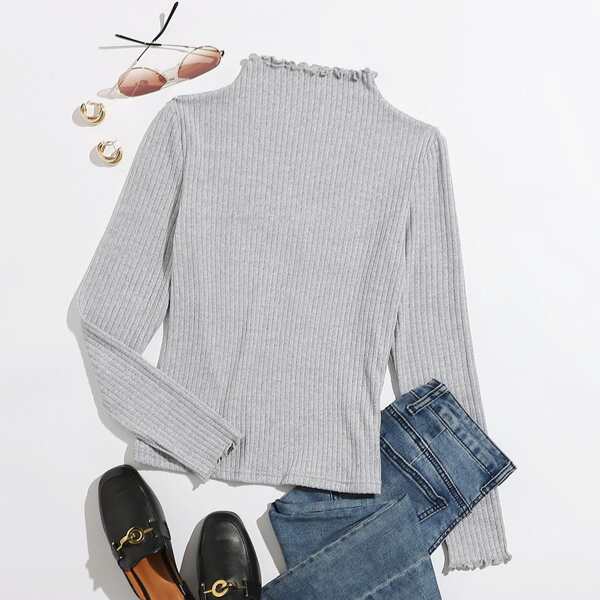 

Lettuce Trim Rib-knit Tee, Light grey