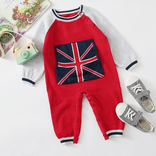 

Baby Boy Color Block British Flag Sweater Jumpsuit, Red