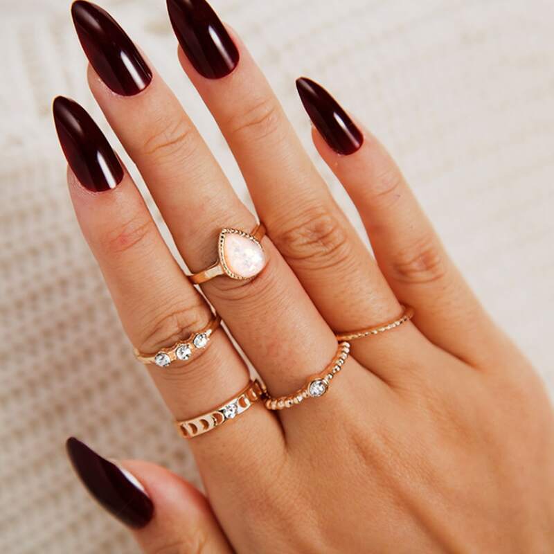 

5pcs Rhinestone Ring, Gold