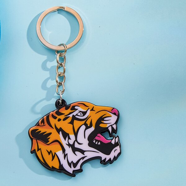 

Men Tiger Charm Keychain, Brown
