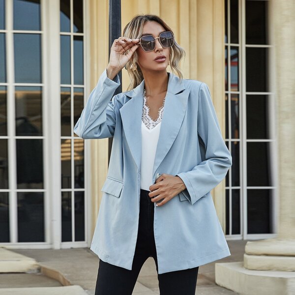 

Lapel Neck Single Button Blazer, Pastel baby blue