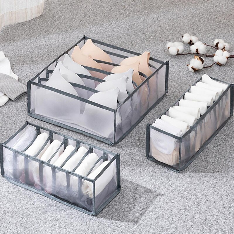 

3pcs Underwear Storage Box, Grey
