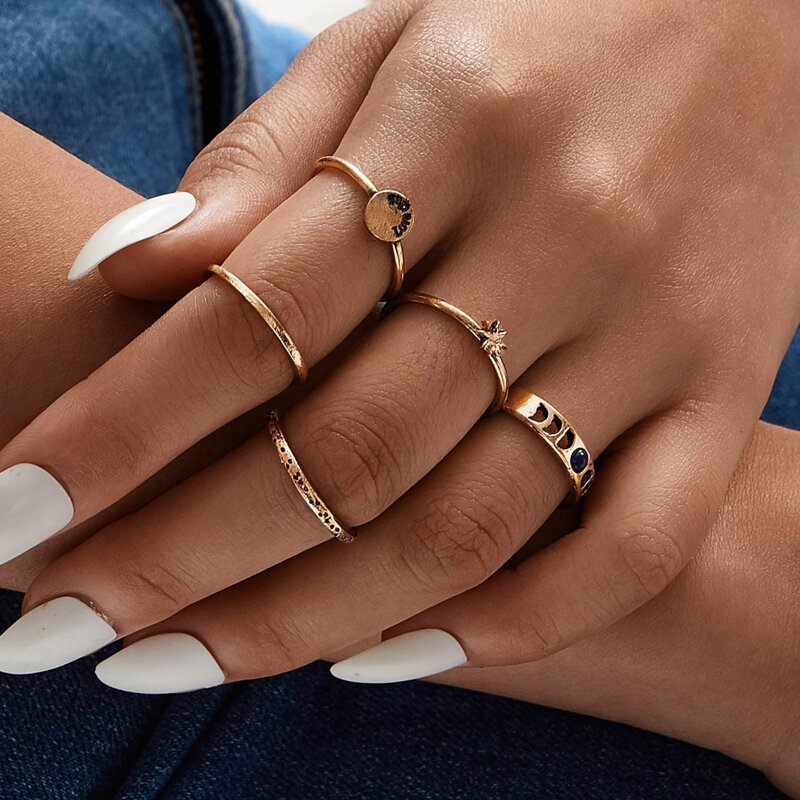 

5pcs Simple Coin Ring, Gold