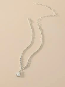 Collar con diamante de imitación - Plateado - Ver 1