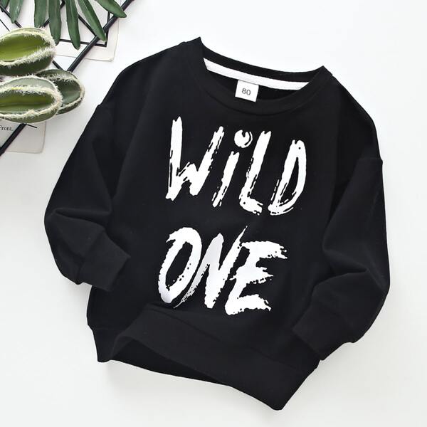

Toddler Boys Letter Graphic Drop Shoulder Sweatshirt, Black