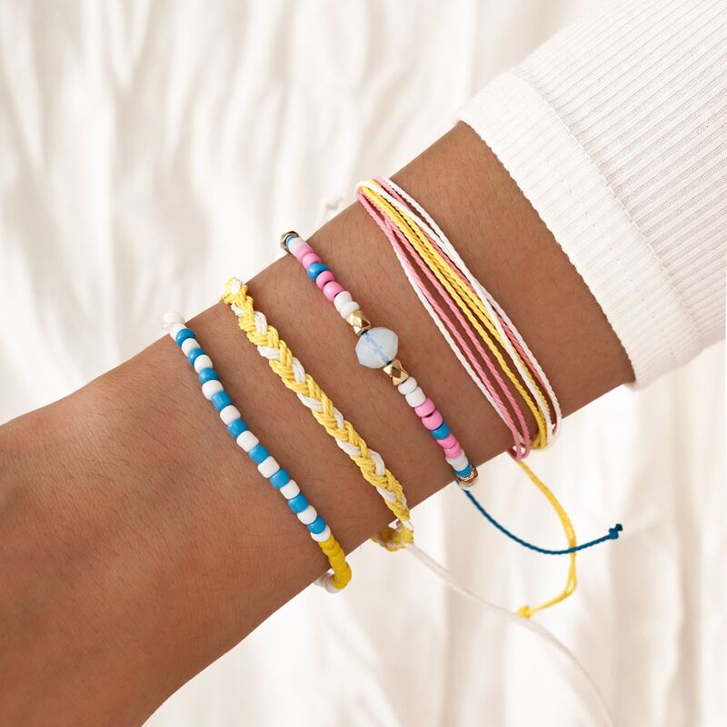 

4pcs Beaded Rope Bracelet, Multicolor