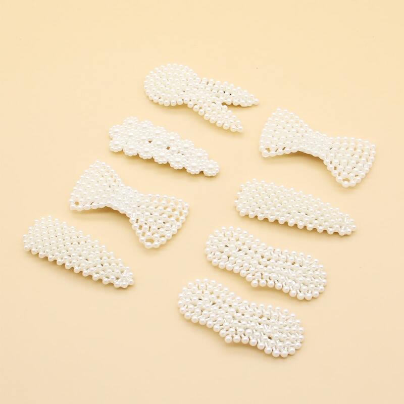 

8pcs Faux Pearl Decor Hair Clip, White