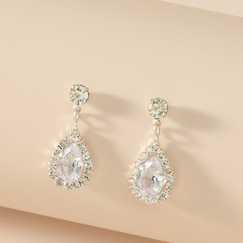 

Rhinestone Water Drop Earrings, Silver