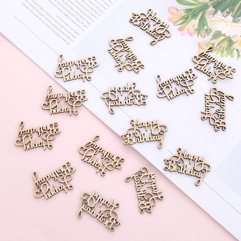

15pcs Birthday Wooden Decoration, Beige