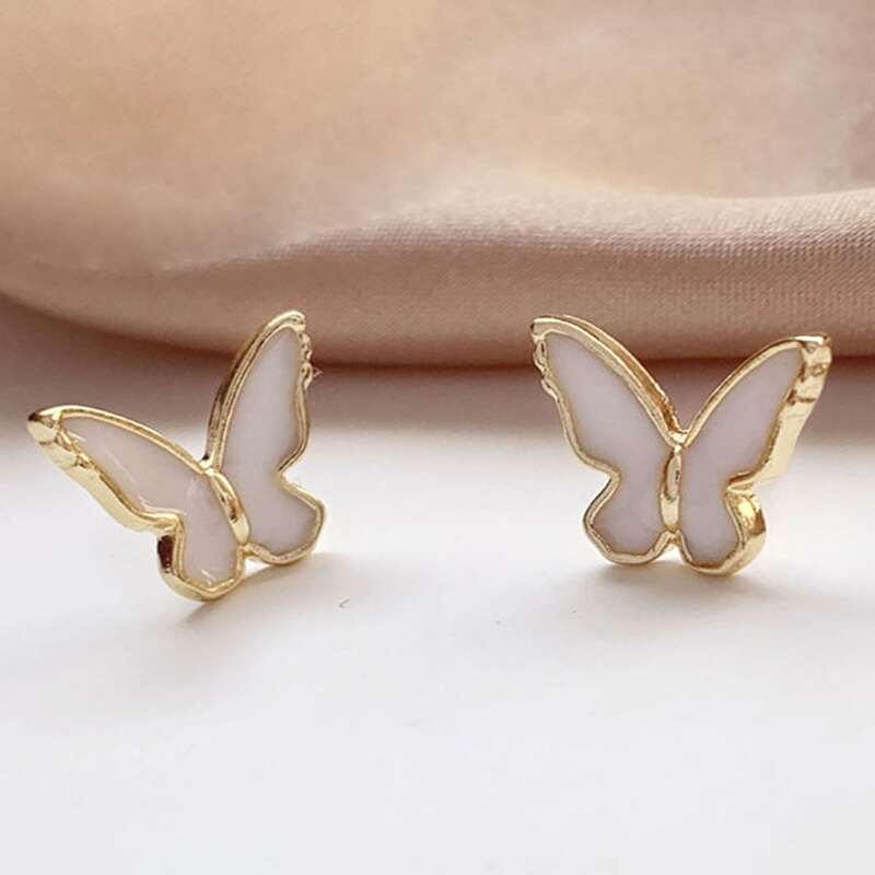 Butterfly Stud Earrings, White