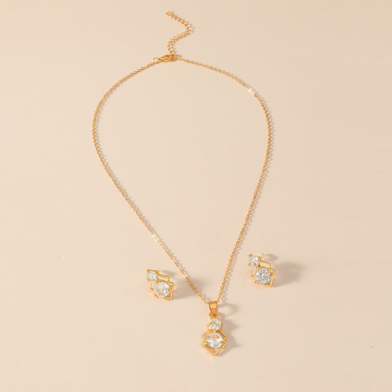 

3pcs Rhinestone Decor Jewelry Set, Gold