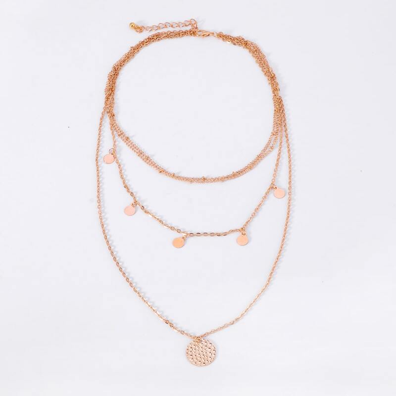 

Disc Decor Layered Chain Necklace, Gold