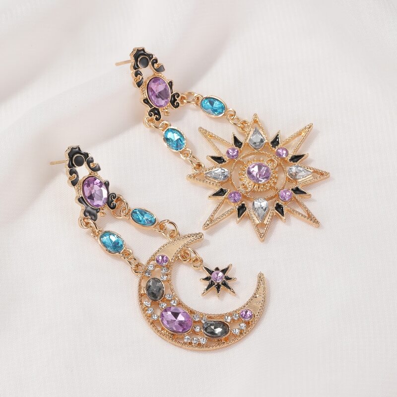 

Crystal Star & Moon Chain Drop Earrings, Multicolor