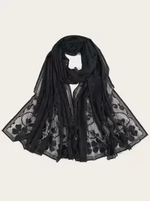 Flower Pattern Scarf - Black - View 1