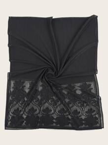 Flower Pattern Scarf - Black - View 2