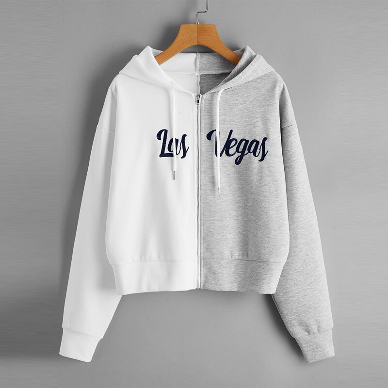 

Two Tone Letter Graphic Zipper Hoodie, Multicolor