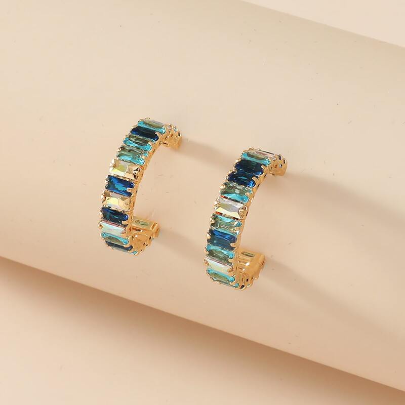 

Rhinestone Decor Cuff Hoop Earrings, Multicolor