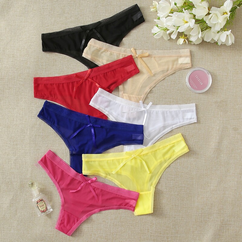 

7pack Bow Decor Mesh Panty Set, Multicolor