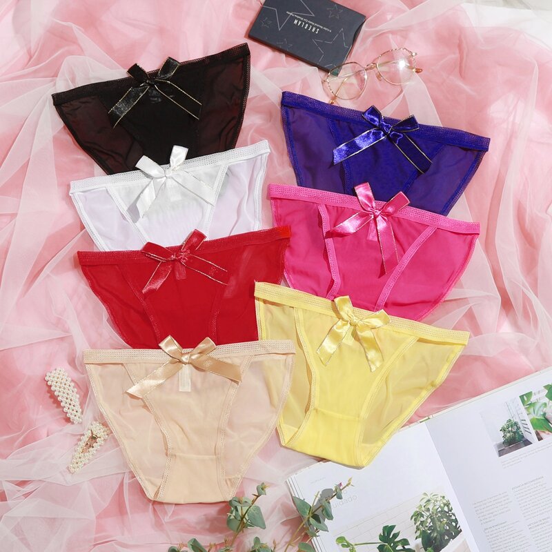

7pack Bow Decor Tanga Panty Set, Multicolor