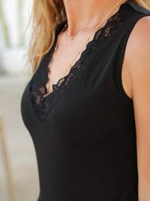 SHEIN Frenchy Ren Trim Solid Tank Top - màu đen - Xem 3