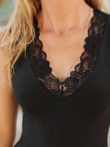 SHEIN Frenchy Ren Trim Solid Tank Top - màu đen - Xem 4