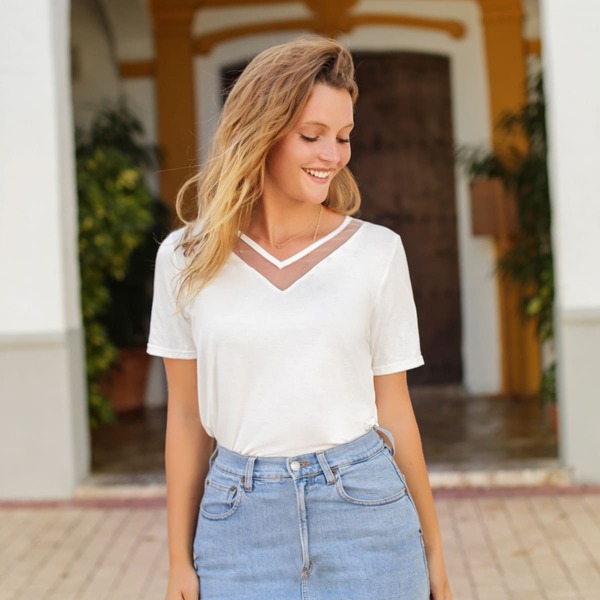 

Mesh Panel Short Sleeve Tee, White