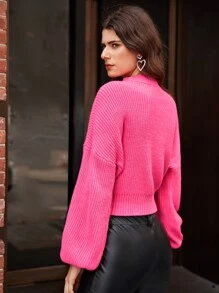 SHEIN Neon Pink Drop Shoulder Jumper - Hot Pink - View 2