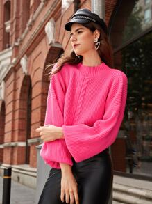 SHEIN Neon Pink Drop Shoulder Jumper - Hot Pink - View 3