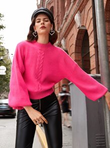 SHEIN Neon Pink Drop Shoulder Jumper - Hot Pink - View 5