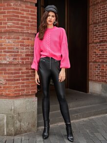SHEIN Neon Pink Drop Shoulder Jumper - Hot Pink - View 6