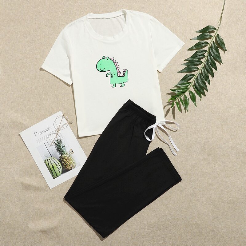 

Cartoon Dinosaur Tee & Pants PJ Set, Multicolor