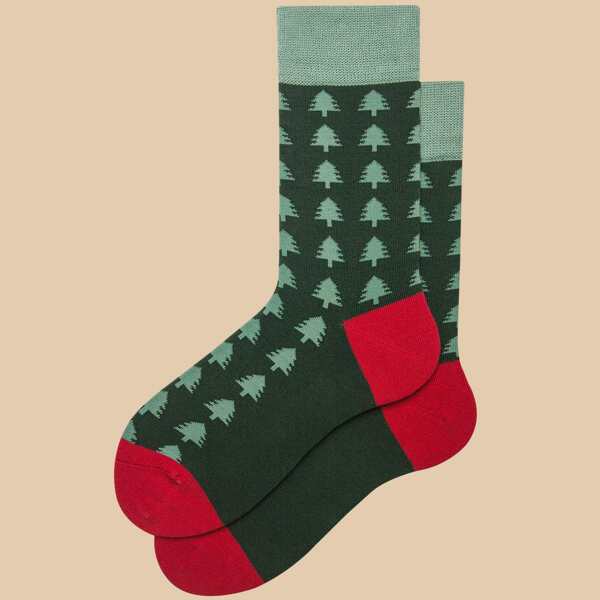 

Christmas Tree Pattern Socks, Green