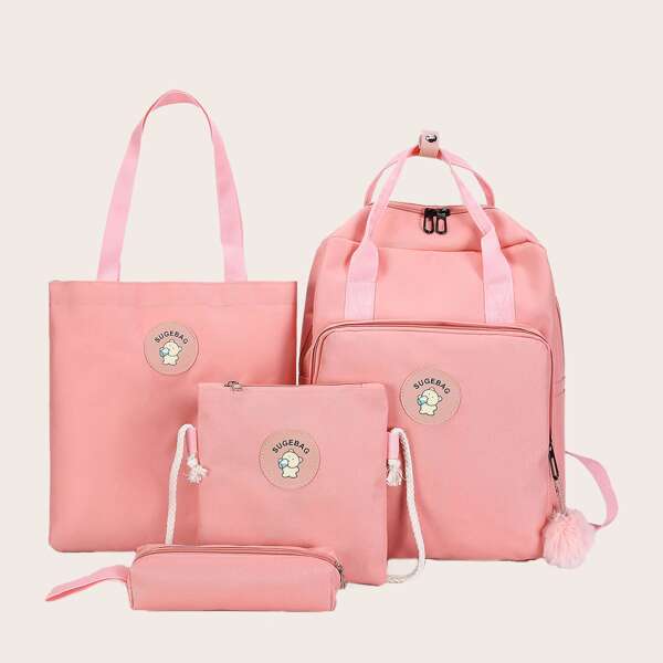 

Girls 4pcs Pocket Front Backpack Set, Pink