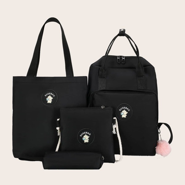 

Girls 4pcs Pocket Front Backpack Set, Black