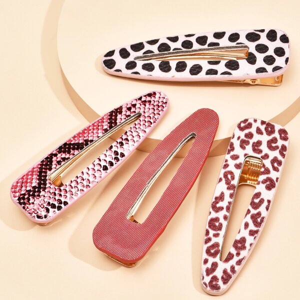 

4pcs Polka Dot & Leopard Hair Clip, Multicolor