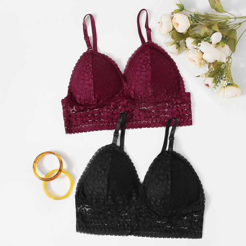 

2pack Floral Lace Triangle Bralette, Multicolor