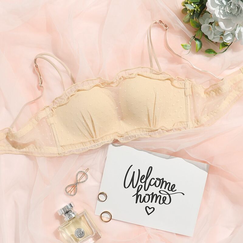 

Clip Dot Frill Trim Bralette, Apricot