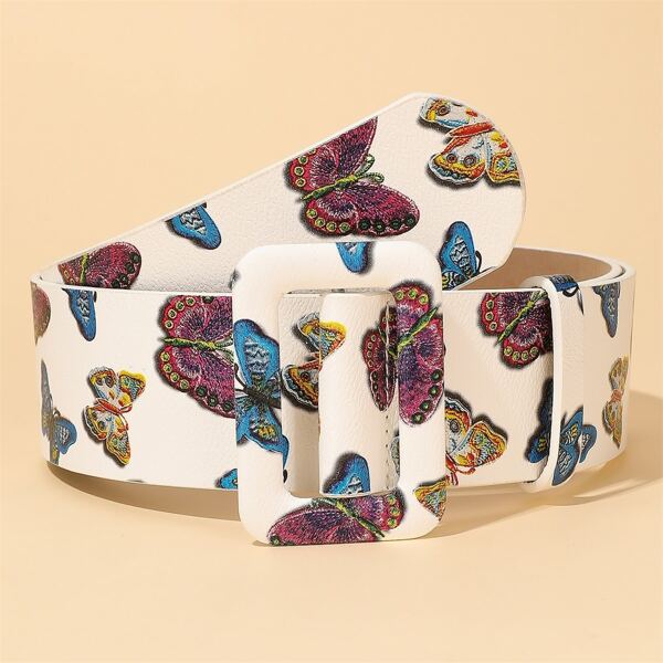 

Butterfly Pattern Belt, White