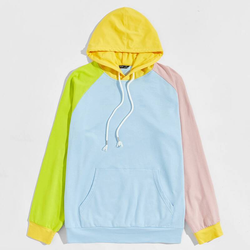 

Guys Raglan Sleeve Pouch Pocket Colorblock Hoodie, Multicolor