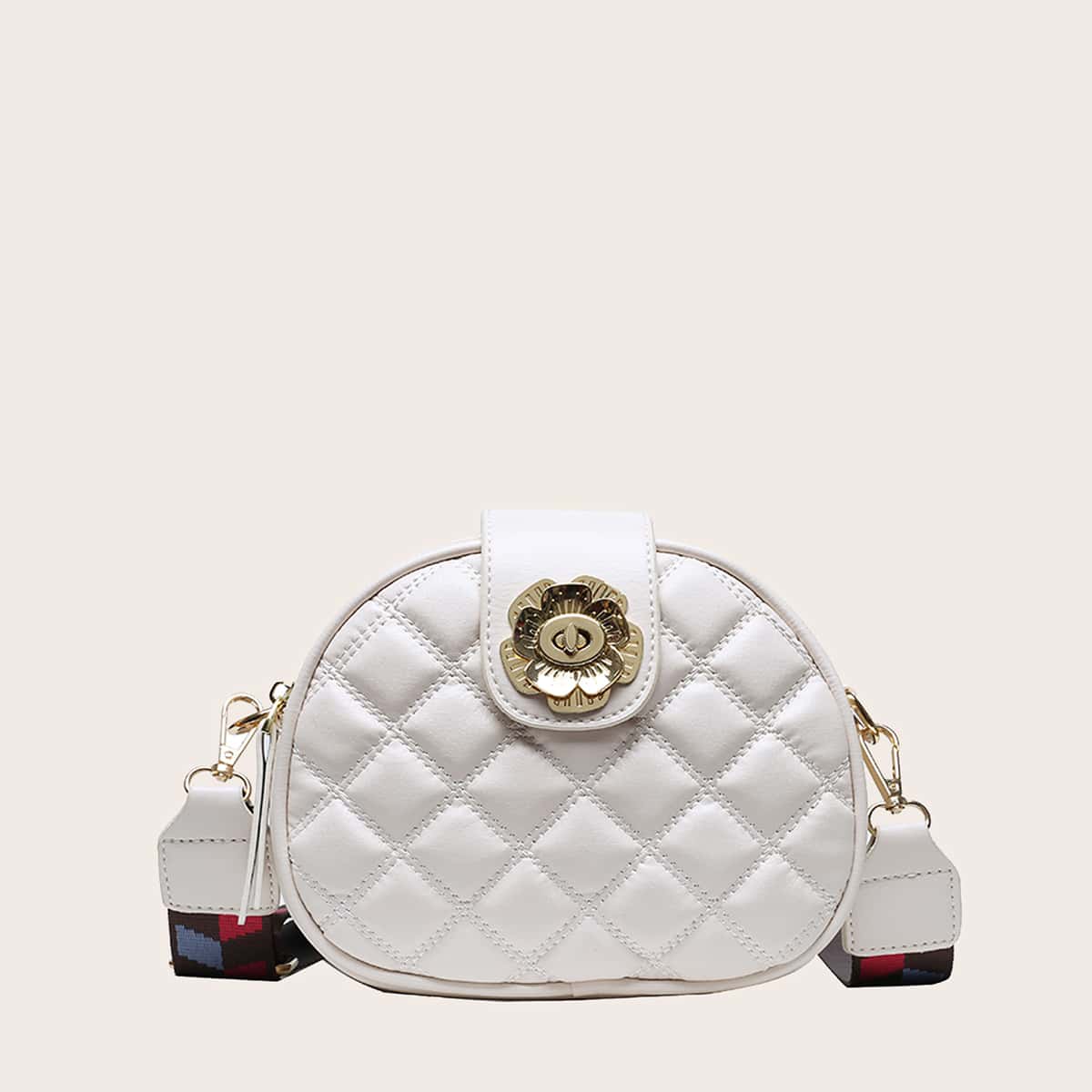 

Quilted Guitar Strap Crossbody Bag, White
