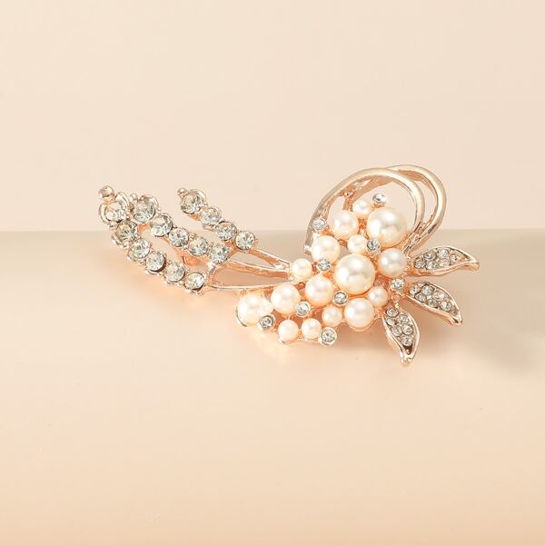

Faux Pearl & Rhinestone Decor Brooch, Rose gold