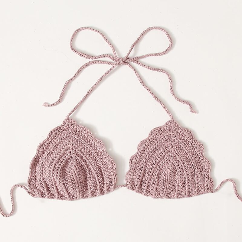

Crochet Triangle Halter Bikini Top, Pastel dusty purple