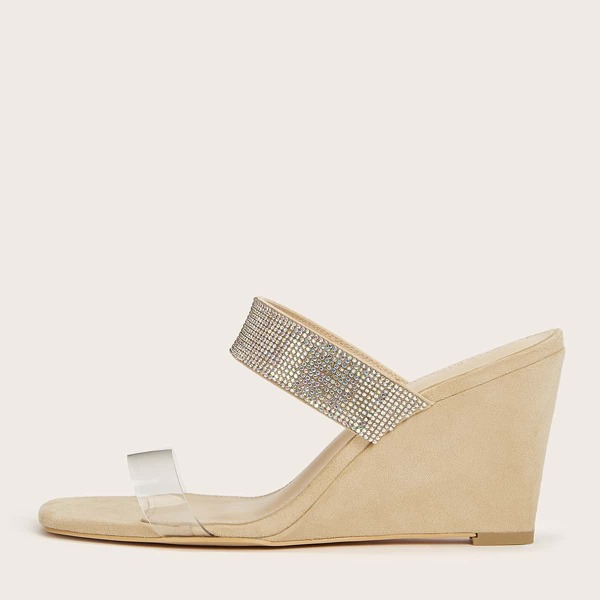 

Clear Rhinestone Decor Wedge Mules