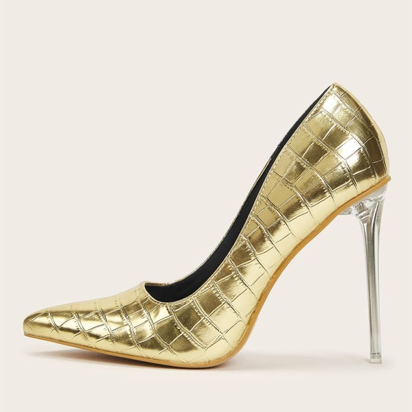 

Metallic Croc Embossed Stiletto Court Heels, Gold
