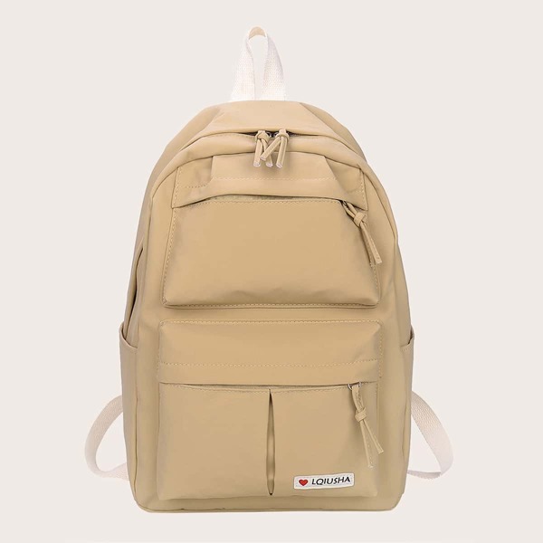 

Knot Decor Letter Patch Backpack, Khaki