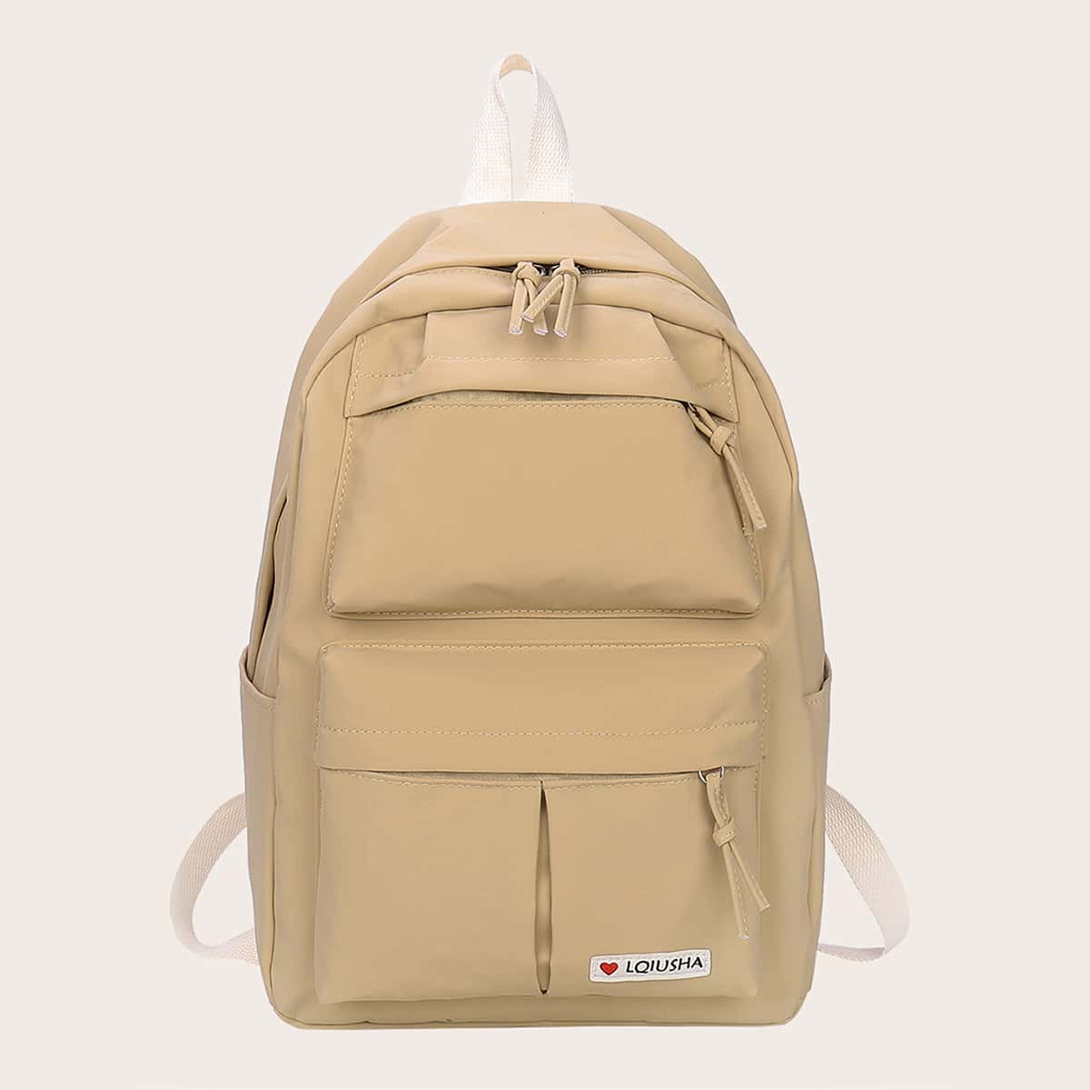 

Knot Decor Letter Patch Backpack, Khaki