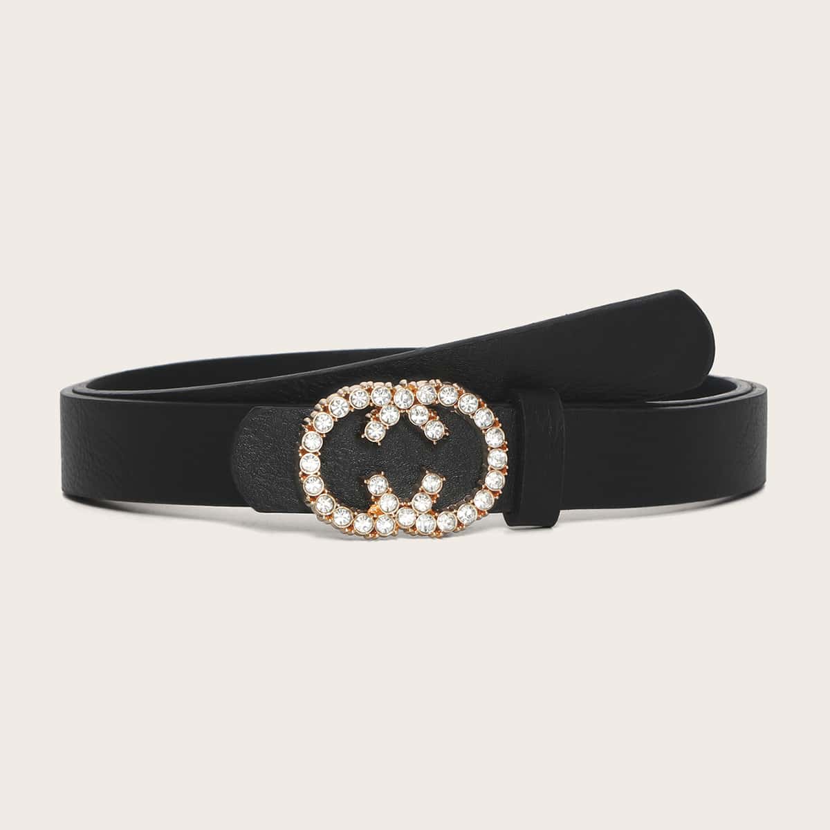 

Rhinestone Buckle Belt, Black