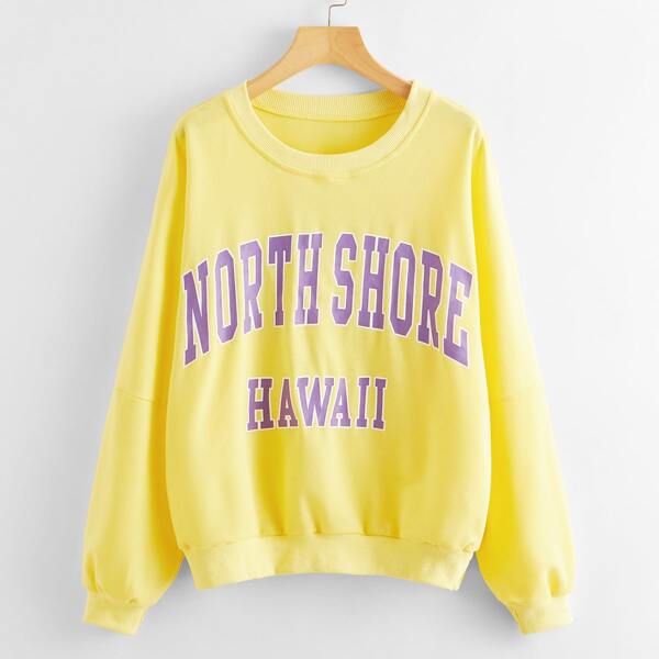 

Drop Shoulder Letter Graphic Pullover, Yellow bright