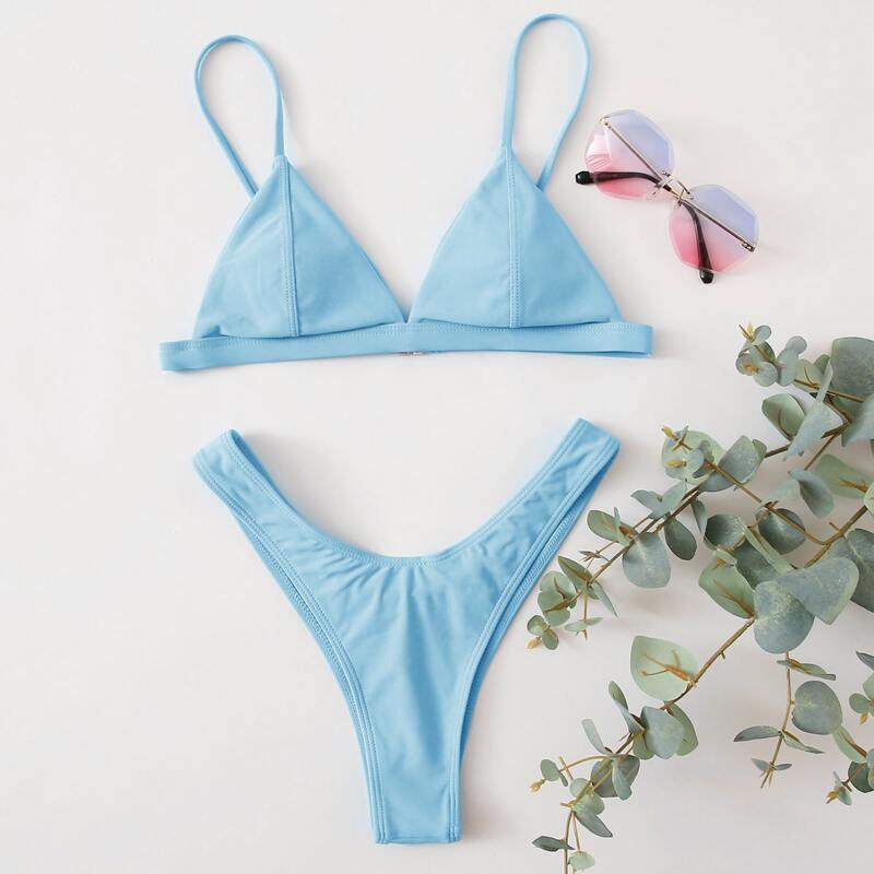 

Triangle High Leg Bikini Swimsuit, Baby blue